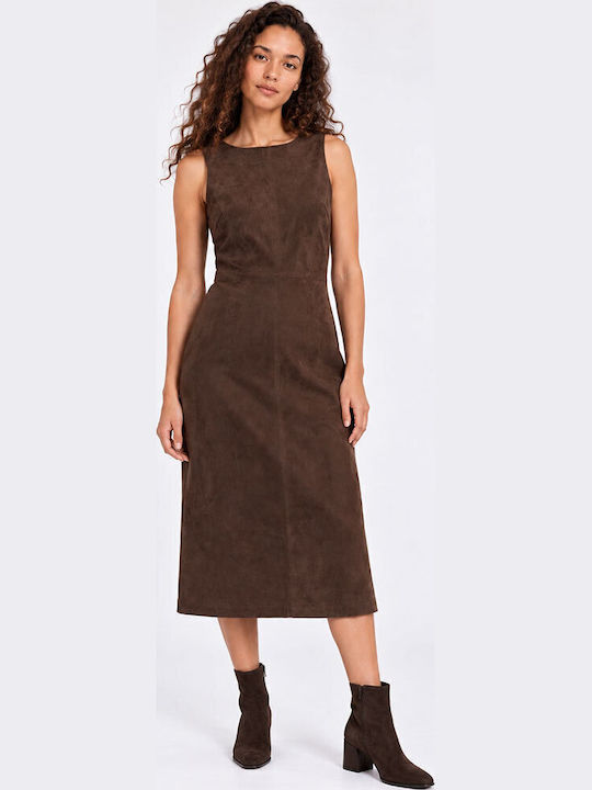 Midi-Kleid mit Schlitz Braun