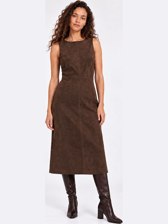 Midi-Kleid mit Schlitz Braun