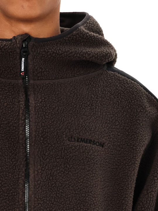 Herren-Fleecejacke mit Kapuze Braun