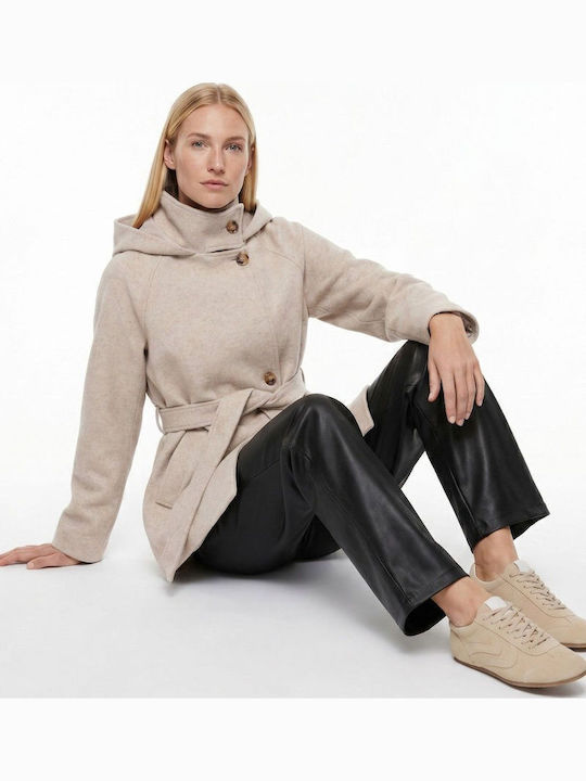 Γυναικείο Παλτό Beige με Κουκούλα