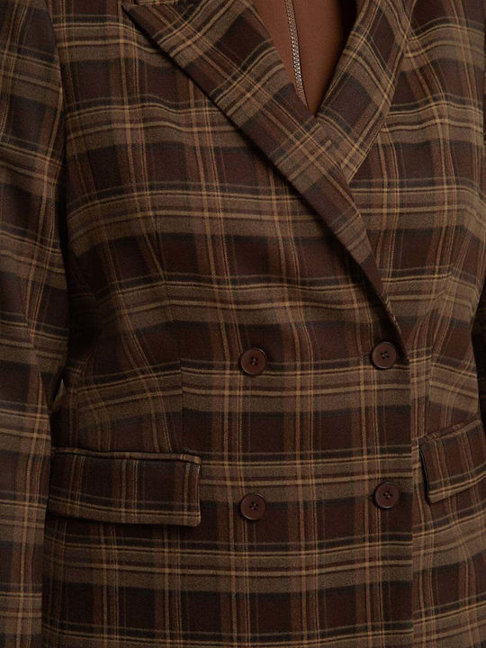 Mat Fashion Дамско Двуредно Сако Кафяво