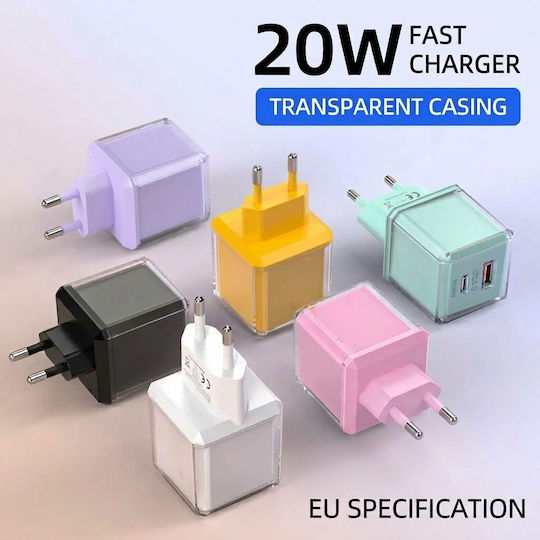 Leewello Зарядно устройство без кабел с USB-A и USB-C порт, 20 W Power Delivery / Quick Charge 3.0, бял (LW-202)
