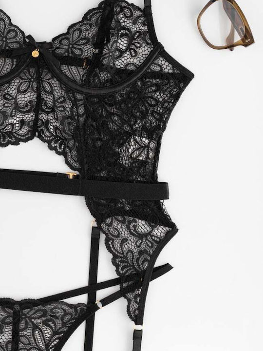 Decoro Spitzen-Unterwäsche-Set mit Slip Schwarz Decoro Spitzen-Unterwäsche-Set mit Slip Schwarz