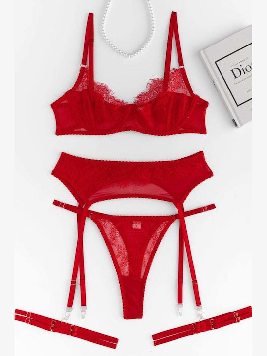 Decoro Rotes Dessous-Set aus Spitze mit Slip