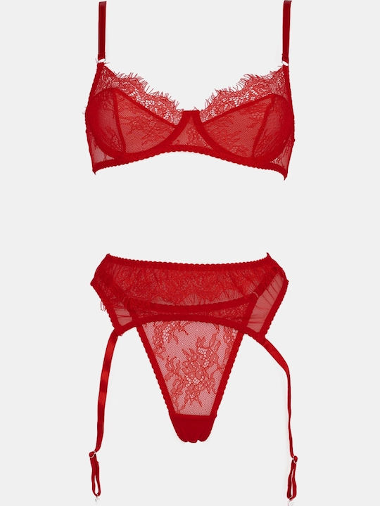Decoro Rotes Dessous-Set aus Spitze mit Slip