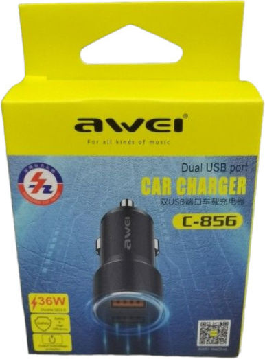 Awei C-855 Car Charger 12W 4A Fast Charging With Ports 2xUSB-A