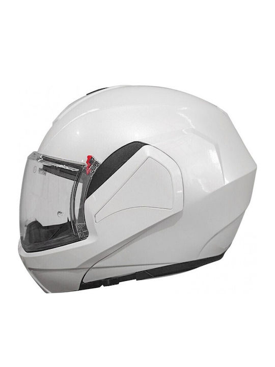 Pilot Flip-Back Duo Sv Gloss White Motorcycle Helmet Flip-Up ECE 22.06 with Sun Visor