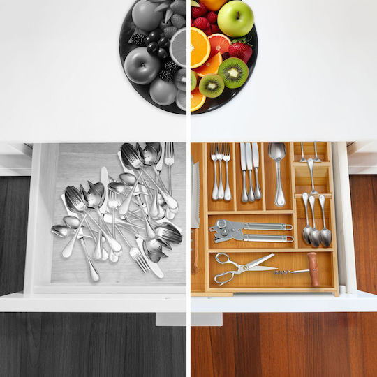 Relaxdays Organizator Extensibil pentru Tacâmuri din Lemn 32x42x5.5 cm Bej