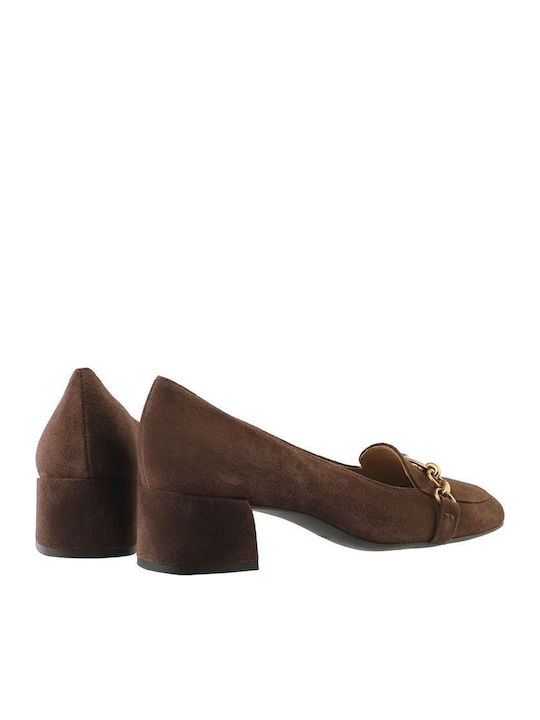 Suede Γόβες με Χαμηλό Τακούνι Καφέ