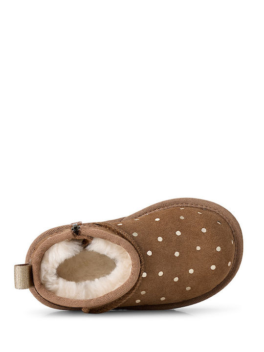Classic Ultra Mini Ghete pentru Copii din Suede cu Fermoar Maro