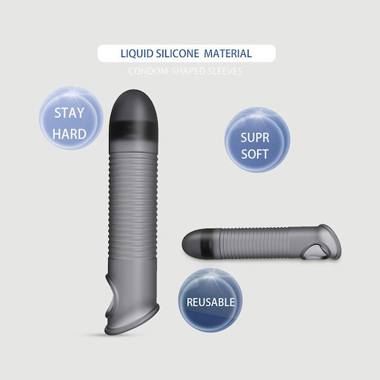 Elastische Penisverlängerung aus Silikon mit Rippen Flexible Ribbed Silicone Penis Sleeve 15,6 cm Schwarz
