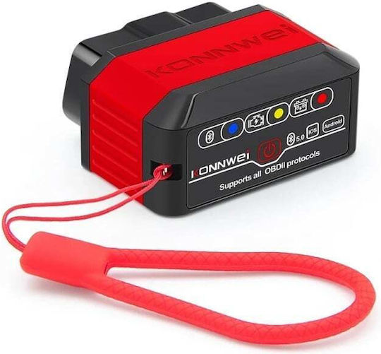 Konnwei Kw905 Auto Diagnosis Obd2 Bluetooth 5.0 On-off Button Compatible Android Ios Elm 327 Obdii Red