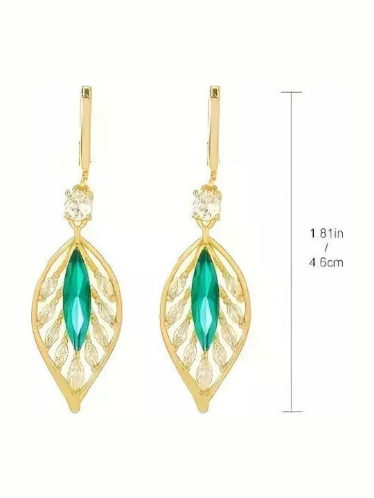 Dangle Earrings Leaf Green Stone