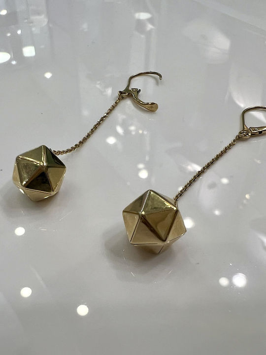 14K Gold Earrings Geometric Polyhedral Design Chain