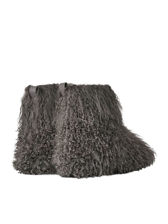 Classic Short Fluff Momma Leder Damen Stiefeletten Grau