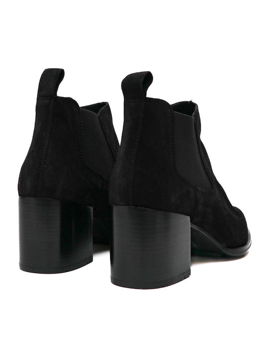 Schwarze Damen-Wildleder-Stiefeletten mit mittelhohem Absatz