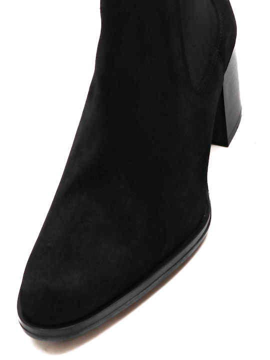 Schwarze Damen-Wildleder-Stiefeletten mit mittelhohem Absatz