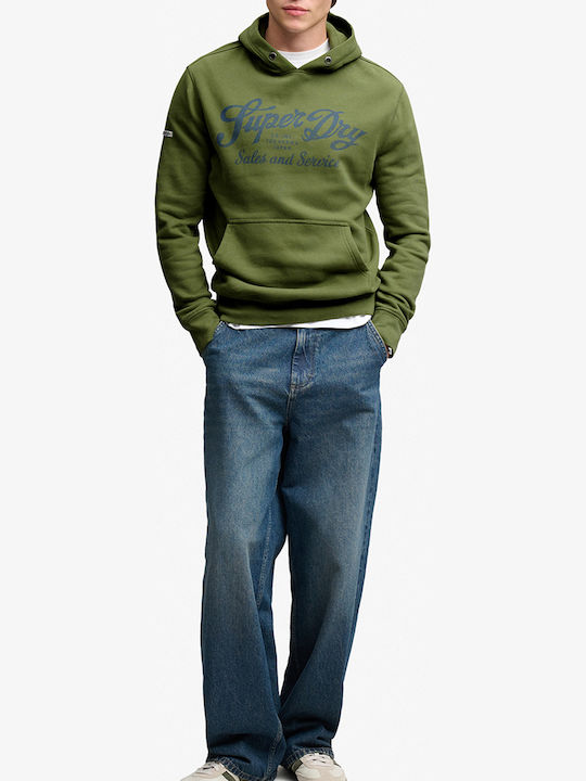 Vintage Script Kapuzen-Sweatshirt Dunkelgrün
