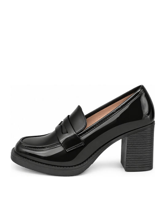 Patent Leather Pumps with Chunky Mid Heel Black WD-YL255-27LF-BLACK