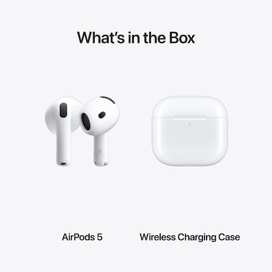 AirPods 5 with Wireless Charging Case Earbud Bluetooth Handsfree Ακουστικά με Αντοχή στον Ιδρώτα και Θήκη Φόρτισης Λευκά