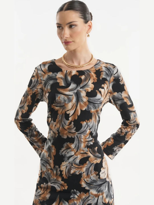 Midi Dress Long Sleeve Knitted Black