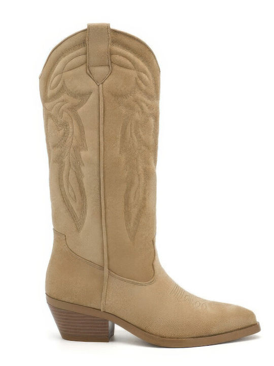 Cizme Cowboy de damă din piele întoarsă Bej
