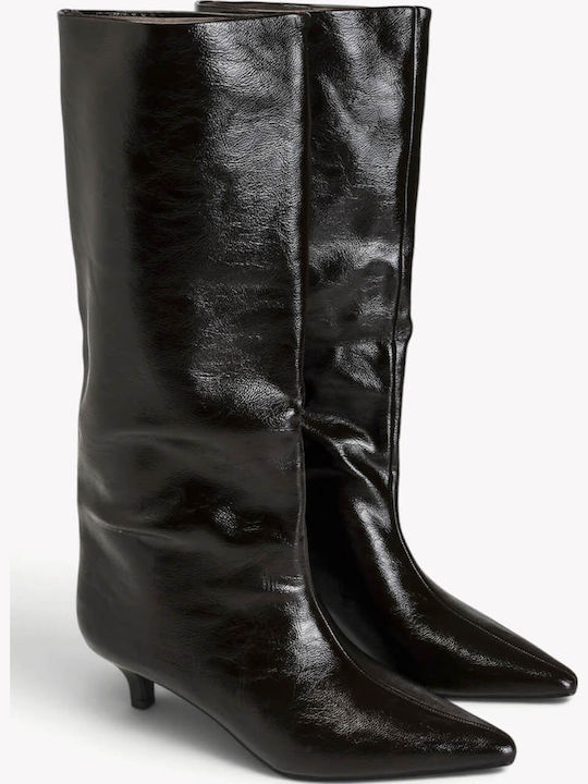 Braune Weitschaftstiefel mit Kitten-Heel
