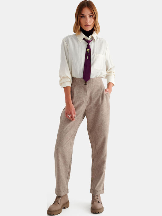 Pantaloni Dama Din Material Maro