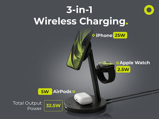 Mobile Origin Încărcător Wireless Qi2 GaN și Cablu USB-C 25W Negru (MO-PWSTQ22-BLK)