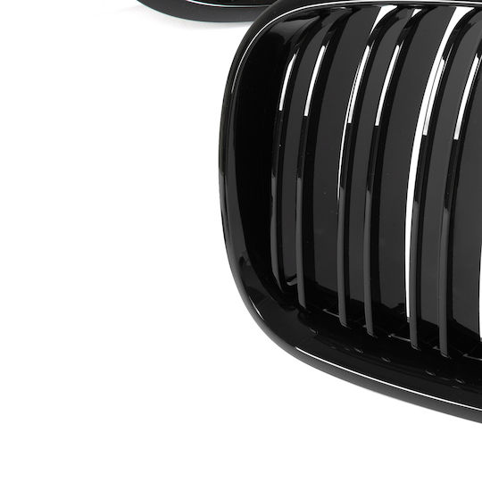 Bmw X5 E70 06-13 Grilles Between Headlights Kidneys Left + Right Set Black Glossy Double Bar