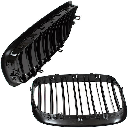 Grile Între Faruri Tip Rinichi BMW X5 E70 06-13 Set Stânga + Dreapta Negru Lucios Cu Două Bare