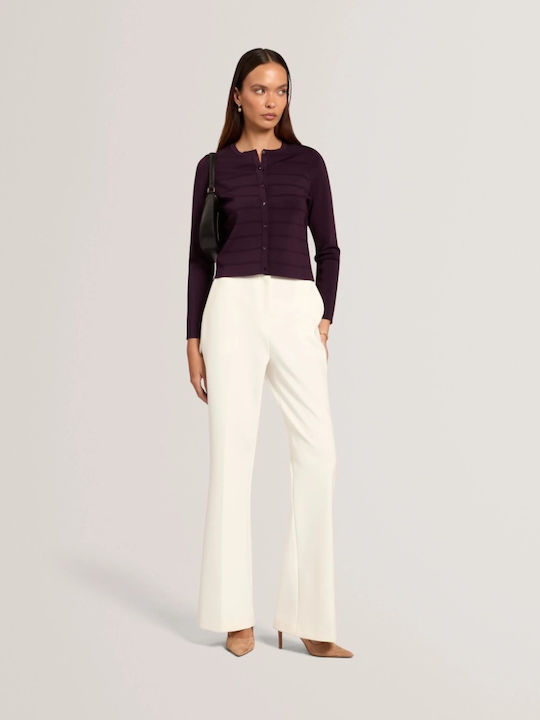 Short Women's Knitted Cardigan with Buttons Purple