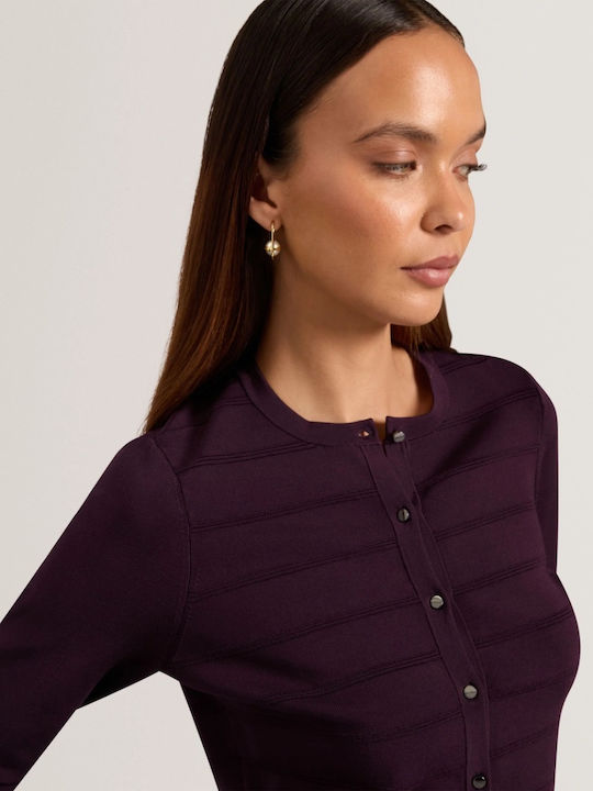 Short Women's Knitted Cardigan with Buttons Purple