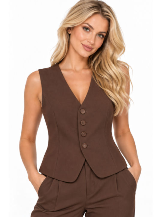 Women's Brown Vest WB-61997-27VE-Brown