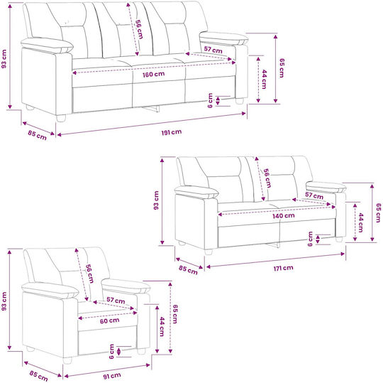 Wohnzimmermöbel-Set 3-Sitzer & 2-Sitzer & Sessel