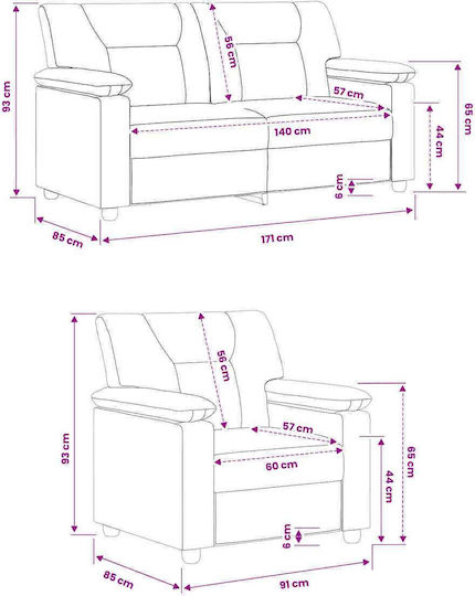 Wohnzimmermöbel-Set 2-Sitzer & Sessel