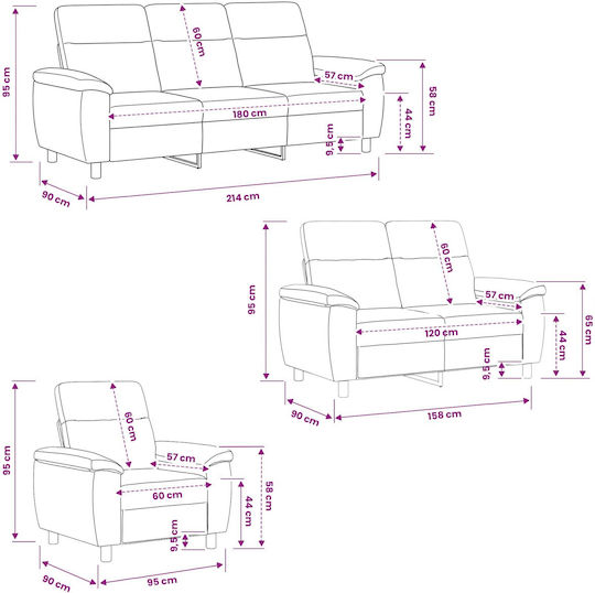 Set Mobilă Living Canapea cu 3 Locuri & Canapea cu 2 Locuri & Fotoliu