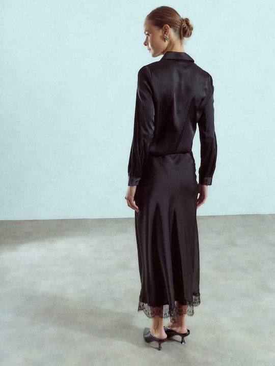 Celestino Damenrock Aus Satin Mit Spitze Am Saum Schwarz