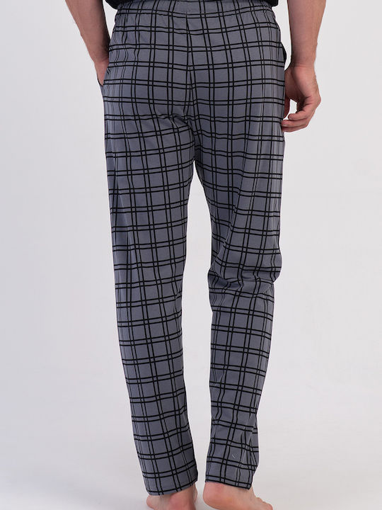 Vienetta Secret Pantaloni de Pijama Bărbătești de Iarnă în Carouri Gri