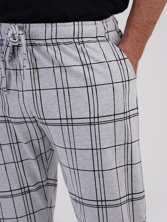 Vienetta Secret Pantaloni de Pijama de Iarnă în Carouri pentru Bărbați Gri Melanj Vienetta Secret Pantaloni de Pijama de Iarnă în Carouri pentru Bărbați Gri Melanj