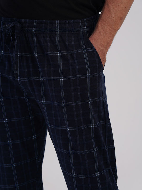 Vienetta Secret Pantaloni de Pijama de Iarnă în Carouri pentru Bărbați, Albastru Marin