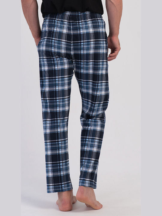 Vienetta Secret Pantaloni de Pijama Bărbătești de Iarnă, În Carouri, Albastru Marin