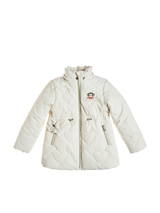 Kids' Short Quilted Hooded Jacket Ecru
