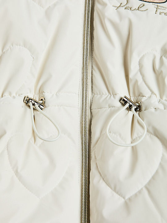 Kids' Short Quilted Hooded Jacket Ecru
