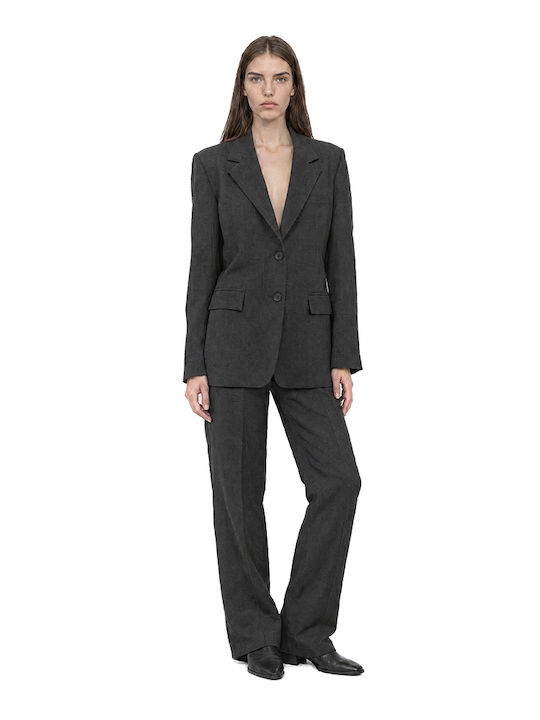 Black n Black Μακρύ Γυναικείο Σακάκι Anthracite