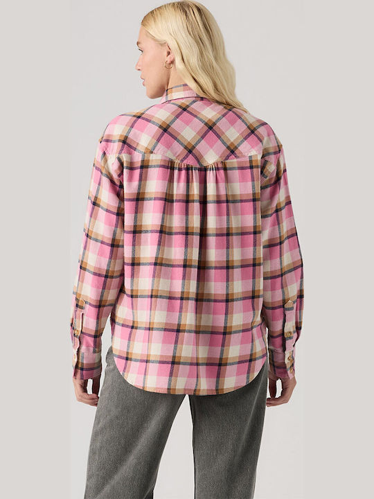 Langärmeliges Damenhemd Plaid Pink