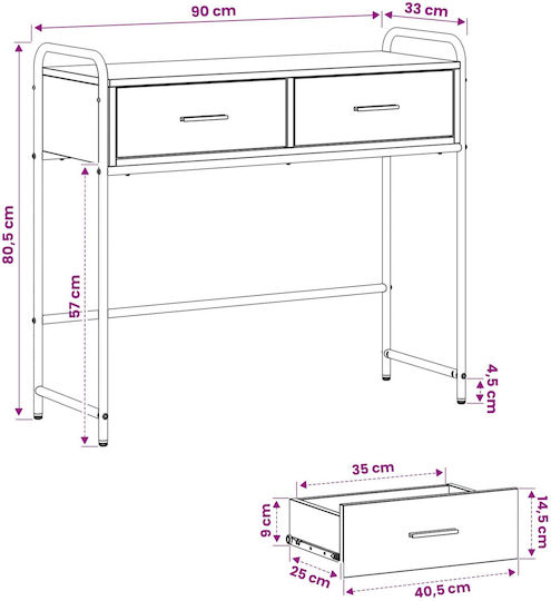 Console Table in Wood & Metal Brown L90xW33xH80.5 cm