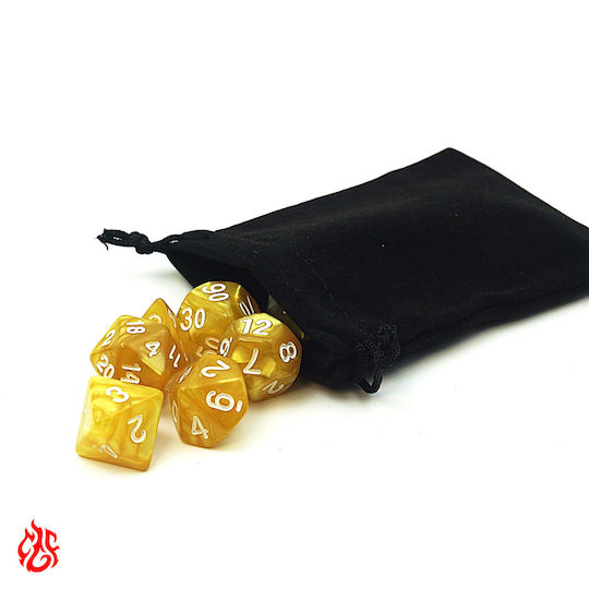 Set de Zaruri Muștar cu Numere Albe și Săculeț RPG Dungeons & Dragons Pathfinder Jocuri de Război