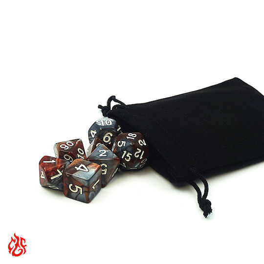 Two-Tone Grey and Orange Dice Set with Pouch Acrylic Dice Set RPG Dungeons & Dragons Pathfinder Wargames
