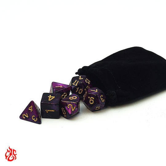Set de Zaruri în Două Culori Mov și Negru cu Săculeț Set de Zaruri Acrilice RPG Dungeons & Dragons Pathfinder Wargames